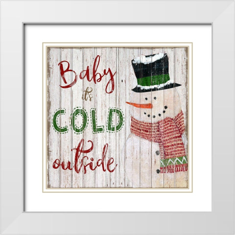 Baby Its Cold Snowman White Modern Wood Framed Art Print with Double Matting by Tava Studios