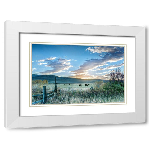 Ranch Sunrise White Modern Wood Framed Art Print with Double Matting by Delimont, Danita