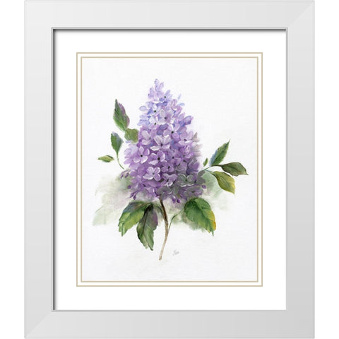 Lilac Romance I White Modern Wood Framed Art Print with Double Matting by Nan