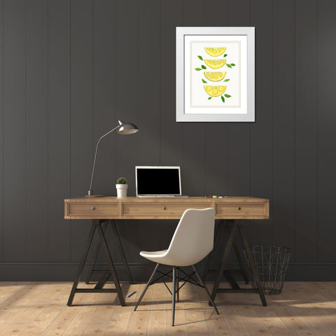 Lemon Slices White Modern Wood Framed Art Print with Double Matting by Tava Studios