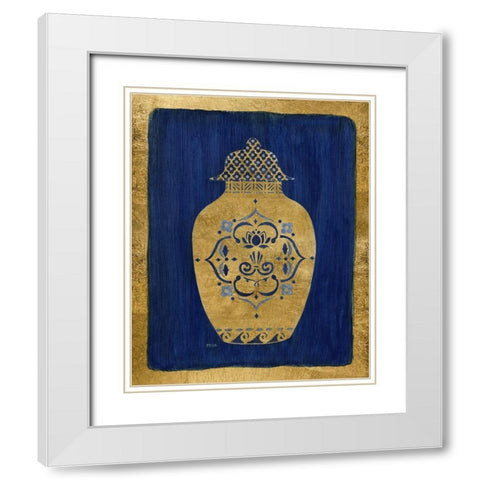 Sapphire and Gold Urn I White Modern Wood Framed Art Print with Double Matting by Tava Studios