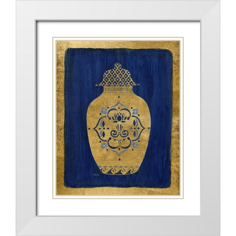 Sapphire and Gold Urn I White Modern Wood Framed Art Print with Double Matting by Tava Studios