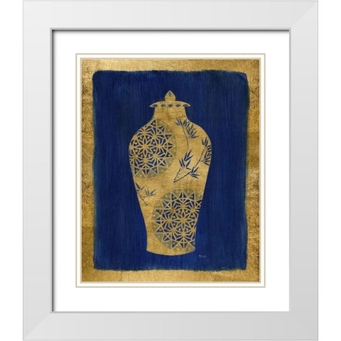 Sapphire and Gold Urn II White Modern Wood Framed Art Print with Double Matting by Tava Studios