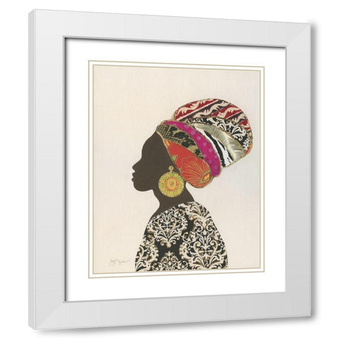 African Silhouette Woman II White Modern Wood Framed Art Print with Double Matting by Tava Studios