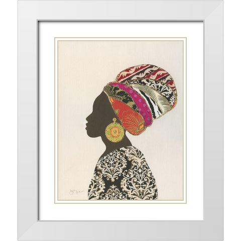 African Silhouette Woman II White Modern Wood Framed Art Print with Double Matting by Tava Studios