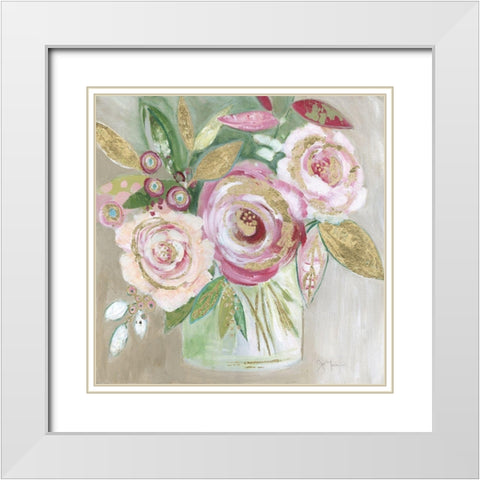 Pink Metallic Bling White Modern Wood Framed Art Print with Double Matting by Tava Studios