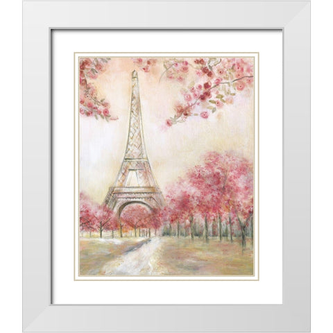 Paris Spring White Modern Wood Framed Art Print with Double Matting by Tava Studios