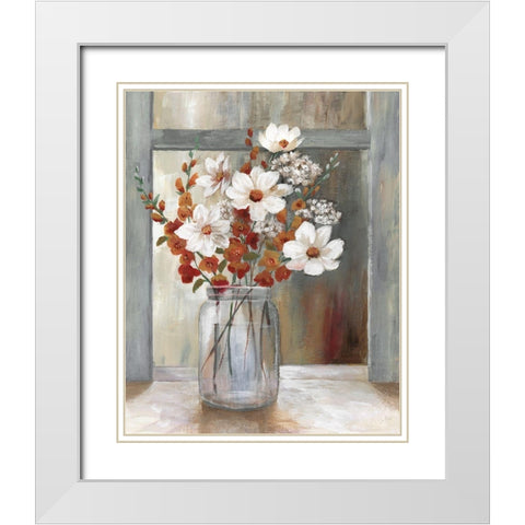 Autumn Spray White Modern Wood Framed Art Print with Double Matting by Nan