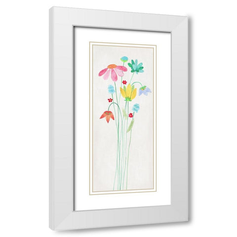 Whimsy Flowers I White Modern Wood Framed Art Print with Double Matting by Tava Studios