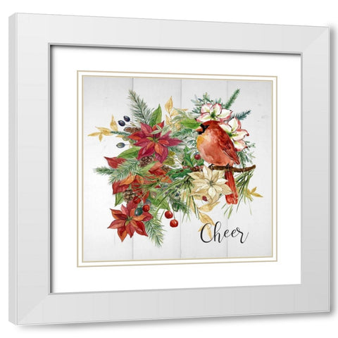 Holiday Poinsettia Cheer White Modern Wood Framed Art Print with Double Matting by Finn, Livi