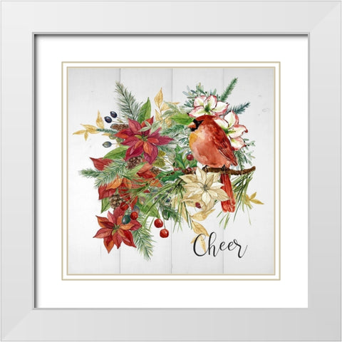 Holiday Poinsettia Cheer White Modern Wood Framed Art Print with Double Matting by Finn, Livi