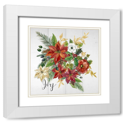 Holiday Poinsettia Joy White Modern Wood Framed Art Print with Double Matting by Finn, Livi
