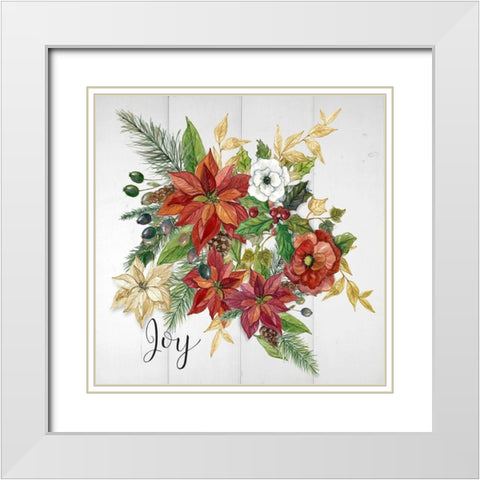 Holiday Poinsettia Joy White Modern Wood Framed Art Print with Double Matting by Finn, Livi