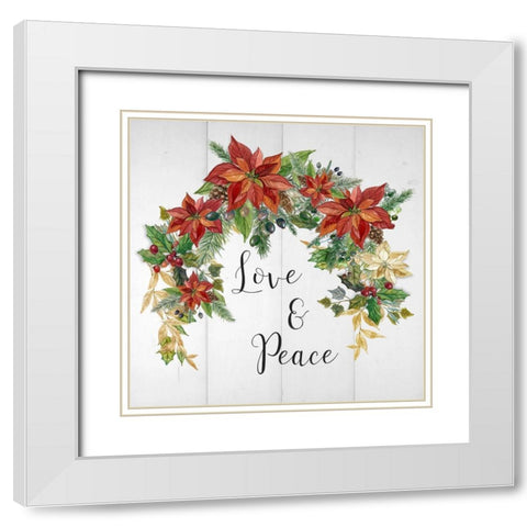 Holiday Poinsettia Love And Peace White Modern Wood Framed Art Print with Double Matting by Finn, Livi