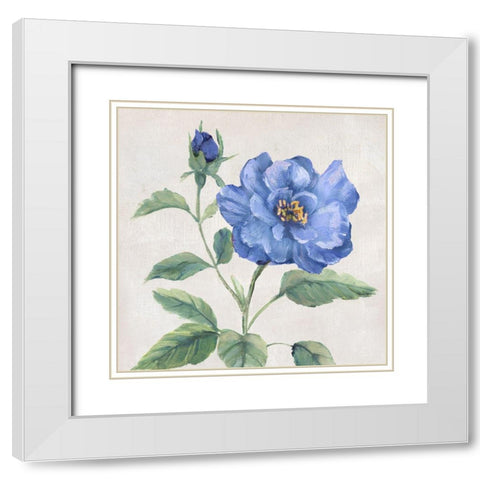 Blue Grandiflora II White Modern Wood Framed Art Print with Double Matting by Nan