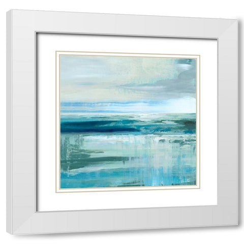 Abstract Sea and Teal White Modern Wood Framed Art Print with Double Matting by Nan