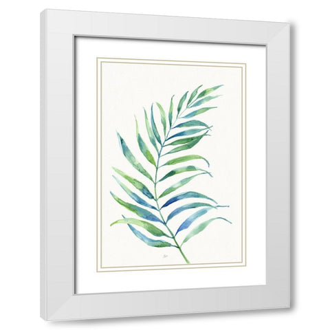 Aqua Frond I White Modern Wood Framed Art Print with Double Matting by Nan