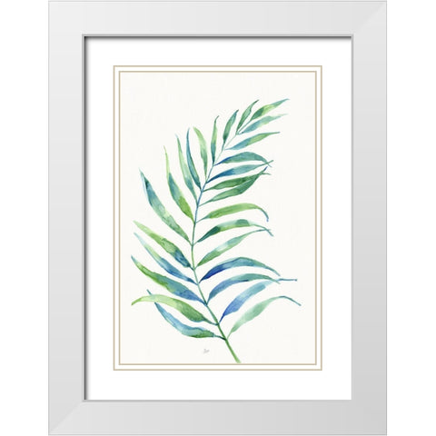 Aqua Frond I White Modern Wood Framed Art Print with Double Matting by Nan