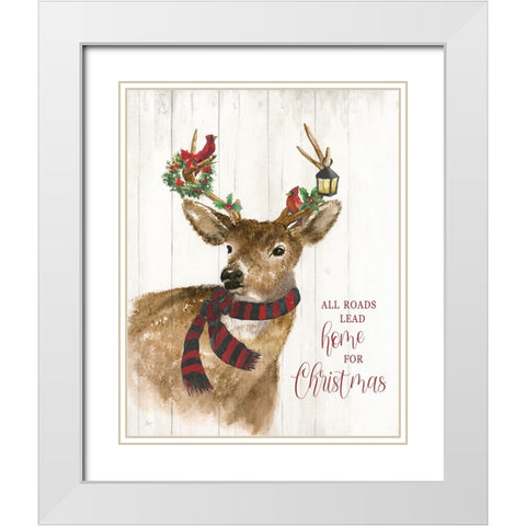 All Roads Lead Home Deer White Modern Wood Framed Art Print with Double Matting by Nan