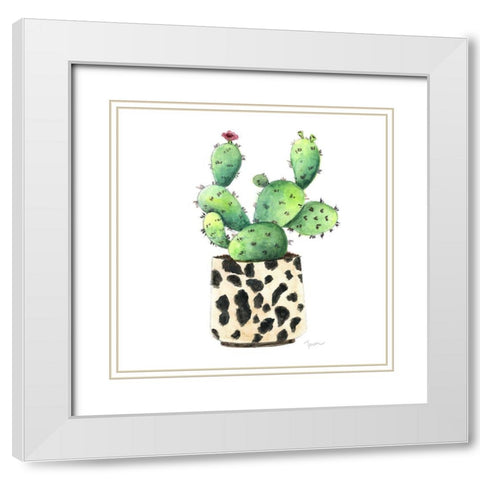 Spotted Cactus White Modern Wood Framed Art Print with Double Matting by Tava Studios