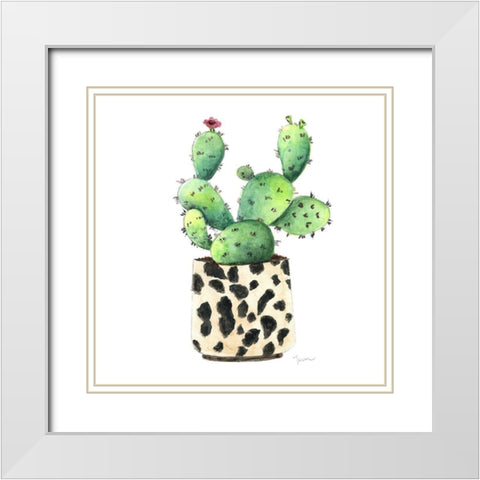 Spotted Cactus White Modern Wood Framed Art Print with Double Matting by Tava Studios