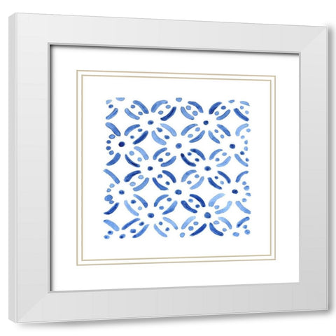 Blue Wash Tile II White Modern Wood Framed Art Print with Double Matting by Tava Studios