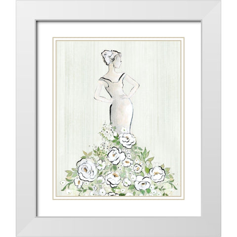 Fashion Floral Figurative White Modern Wood Framed Art Print with Double Matting by Tava Studios