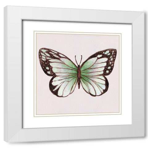 Emerald Butterly II White Modern Wood Framed Art Print with Double Matting by Tava Studios