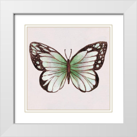 Emerald Butterly II White Modern Wood Framed Art Print with Double Matting by Tava Studios