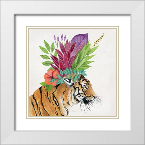 Royale Tiger White Modern Wood Framed Art Print with Double Matting by Tava Studios