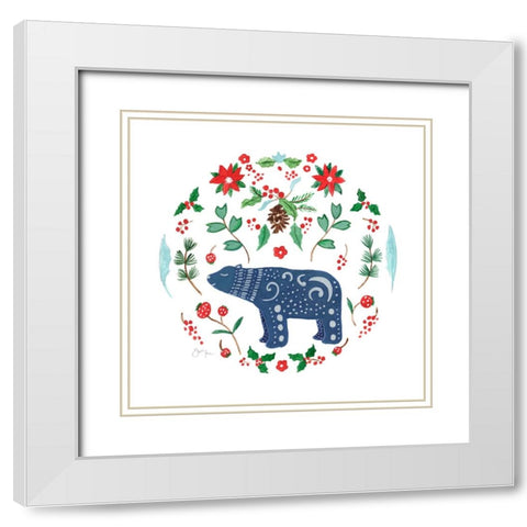 Christmas Folk Bear White Modern Wood Framed Art Print with Double Matting by Tava Studios