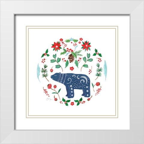 Christmas Folk Bear White Modern Wood Framed Art Print with Double Matting by Tava Studios