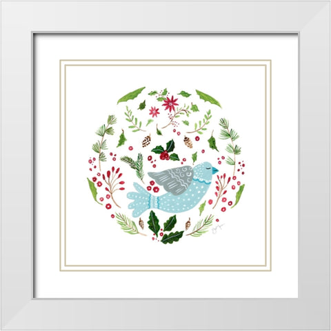 Christmas Folk Bird White Modern Wood Framed Art Print with Double Matting by Tava Studios