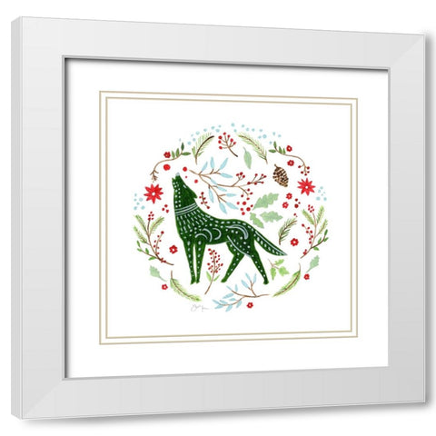 Christmas Folk Wolf White Modern Wood Framed Art Print with Double Matting by Tava Studios