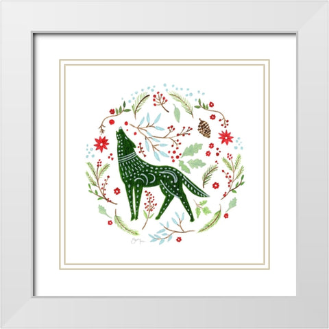 Christmas Folk Wolf White Modern Wood Framed Art Print with Double Matting by Tava Studios