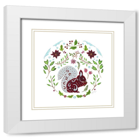 Christmas Folk Squirrel White Modern Wood Framed Art Print with Double Matting by Tava Studios