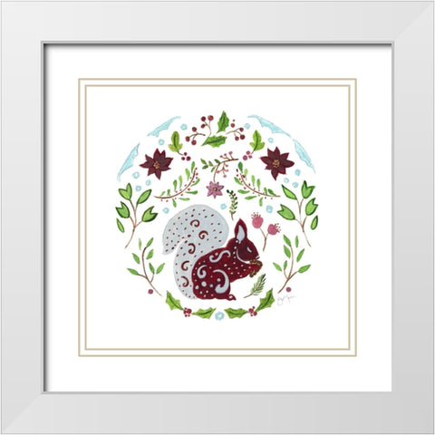 Christmas Folk Squirrel White Modern Wood Framed Art Print with Double Matting by Tava Studios