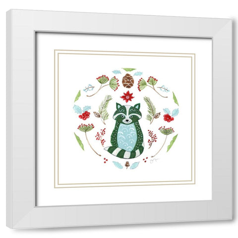 Christmas Folk Racoon White Modern Wood Framed Art Print with Double Matting by Tava Studios