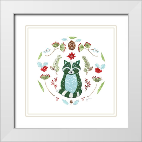 Christmas Folk Racoon White Modern Wood Framed Art Print with Double Matting by Tava Studios