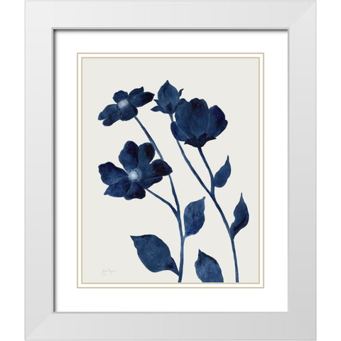 Indigo Bloom I White Modern Wood Framed Art Print with Double Matting by Tava Studios