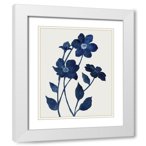 Indigo Bloom II White Modern Wood Framed Art Print with Double Matting by Tava Studios