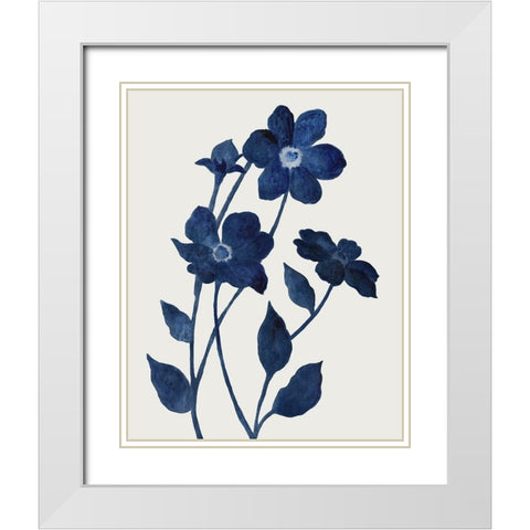 Indigo Bloom II White Modern Wood Framed Art Print with Double Matting by Tava Studios