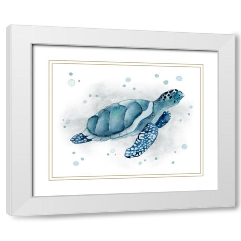 Blue Turtle I White Modern Wood Framed Art Print with Double Matting by Tava Studios