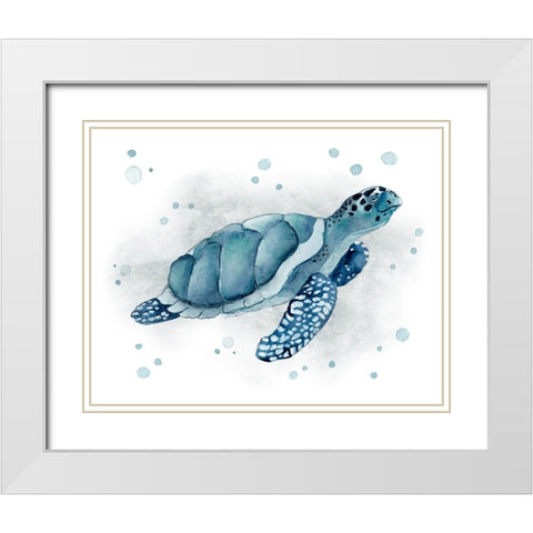 Blue Turtle I White Modern Wood Framed Art Print with Double Matting by Tava Studios
