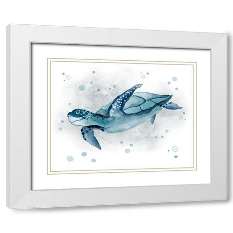 Blue Turtle II White Modern Wood Framed Art Print with Double Matting by Tava Studios