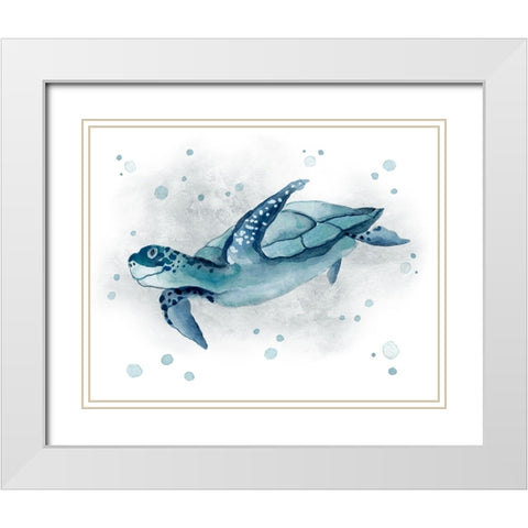 Blue Turtle II White Modern Wood Framed Art Print with Double Matting by Tava Studios