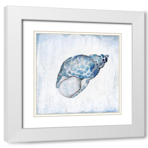 Blue Shell I White Modern Wood Framed Art Print with Double Matting by Tava Studios