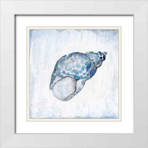 Blue Shell I White Modern Wood Framed Art Print with Double Matting by Tava Studios