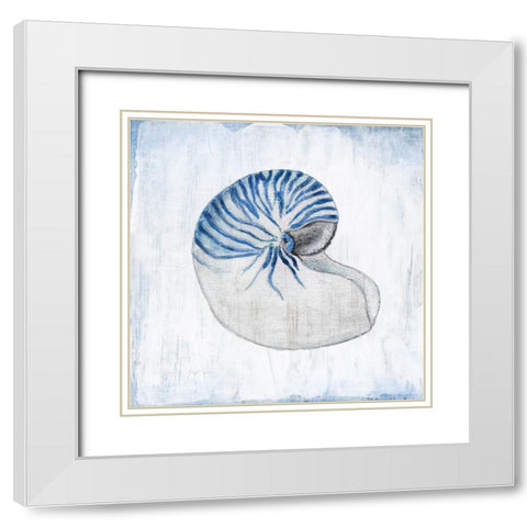 Blue Shell II White Modern Wood Framed Art Print with Double Matting by Tava Studios