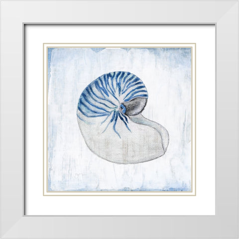 Blue Shell II White Modern Wood Framed Art Print with Double Matting by Tava Studios